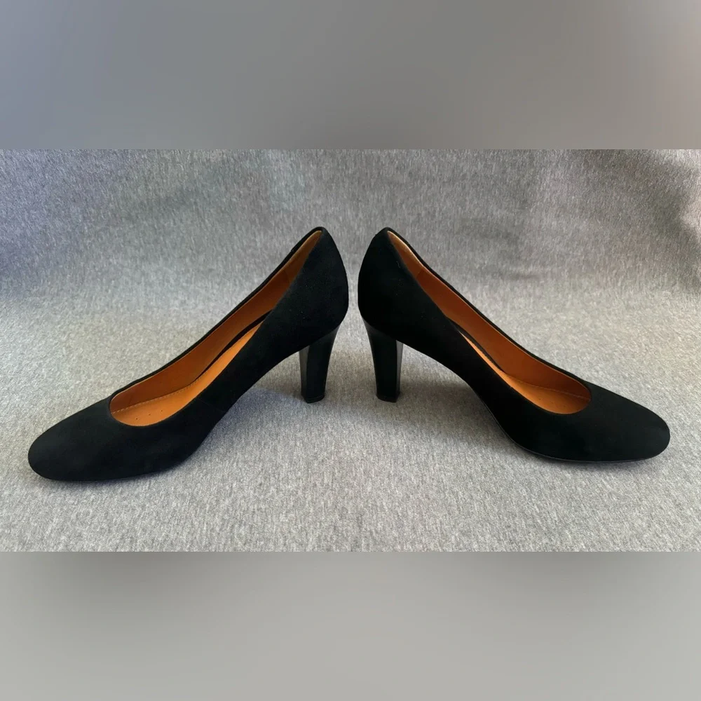 GEOX Respira Marian classic black suede‎ leather round toe pump heels women’s 8